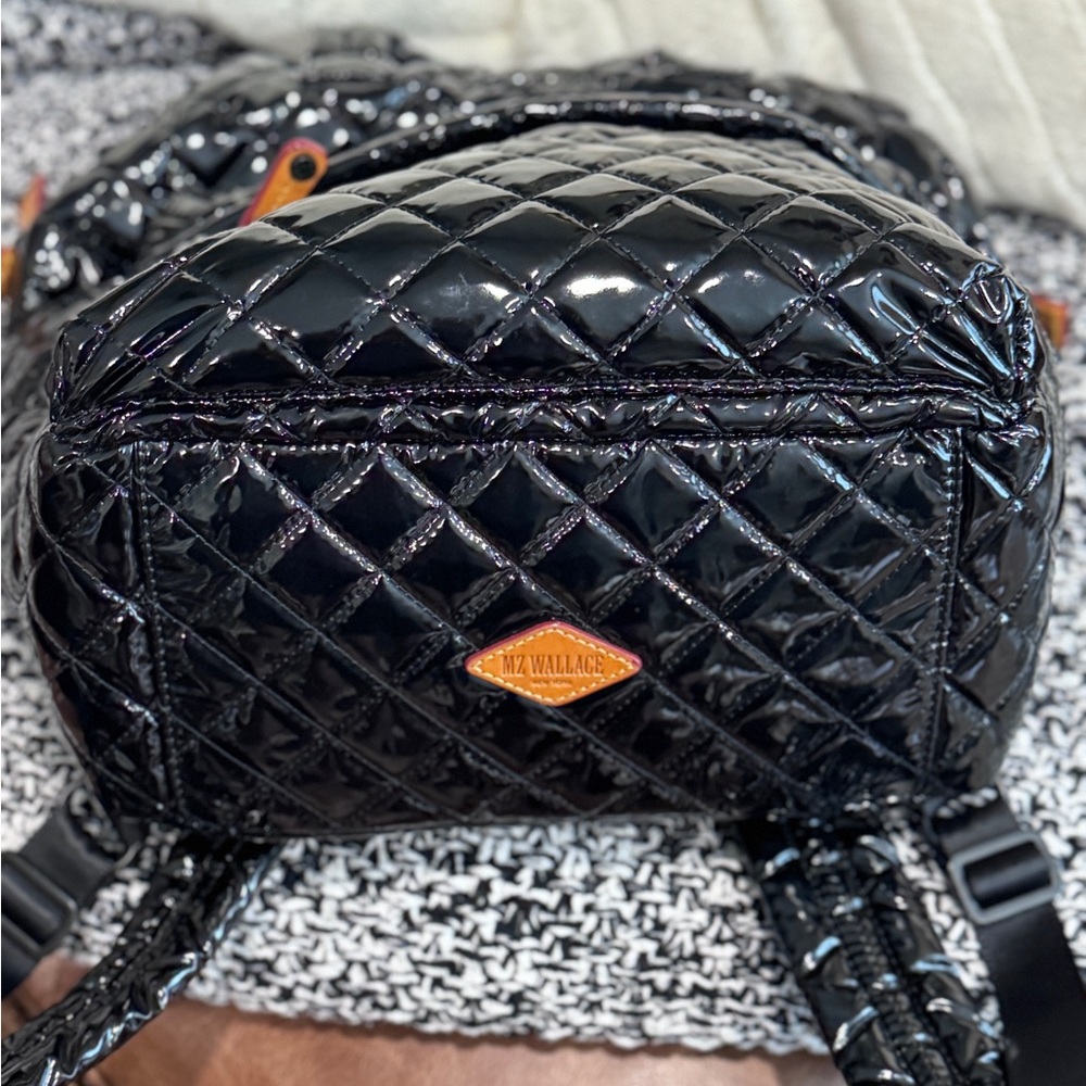 MZ Wallace Small Top Handle Backpack Patent Leather Black Lacquer Pristine! - Picture 8 of 13